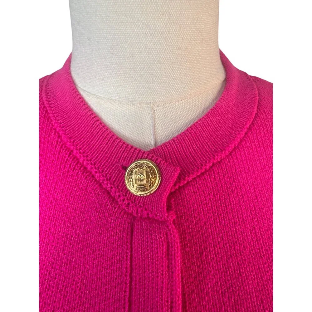ZARA Bright Pink Short Sleeve Small Knit Cardigan With Gold Buttons & Pockets - Picture 6 of 16